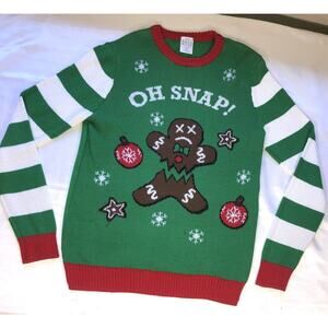 Well Worn Ugly Christmas Sweater Ginger Man Cookie Oh Snap Knit Youth Size XL
